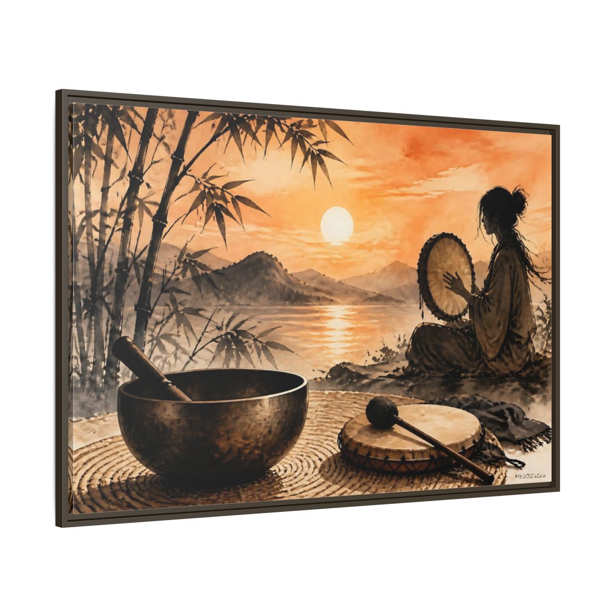 Side Mockup 8. Nature Meditative Scene Orange Sunset Landscape shown as framed canvas print