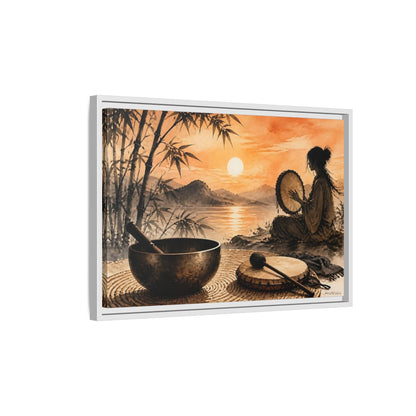Side Mockup 1. Nature Meditative Scene Orange Sunset Landscape shown as framed canvas print