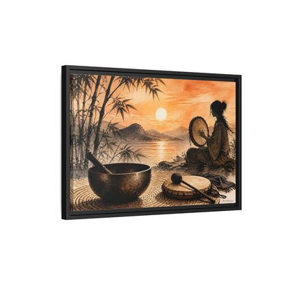 Side Mockup 3. Nature Meditative Scene Orange Sunset Landscape shown as framed canvas print
