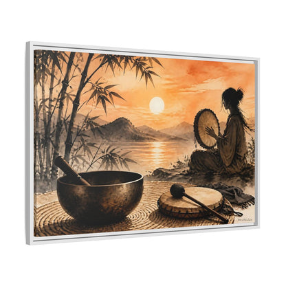 Side Mockup 9. Nature Meditative Scene Orange Sunset Landscape shown as framed canvas print