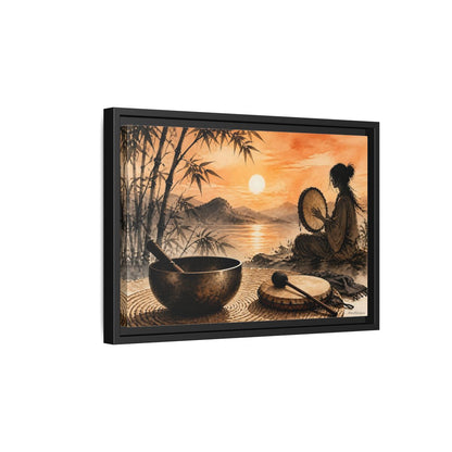 Side Mockup 6. Nature Meditative Scene Orange Sunset Landscape shown as framed canvas print