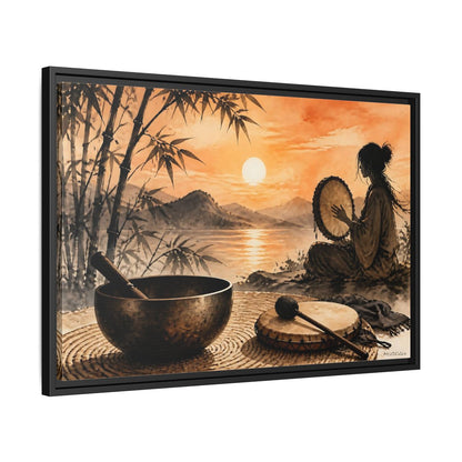 Side Mockup 14. Nature Meditative Scene Orange Sunset Landscape shown as framed canvas print