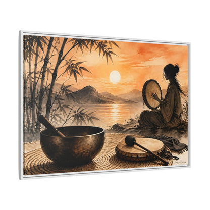 Side Mockup 7. Nature Meditative Scene Orange Sunset Landscape shown as framed canvas print