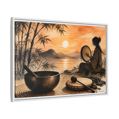 Side Mockup 10. Nature Meditative Scene Orange Sunset Landscape shown as framed canvas print