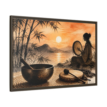 Main Mockup. Nature Meditative Scene Orange Sunset Landscape shown as framed canvas print