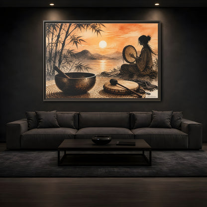Mockup 3. Nature Meditative Scene Orange Sunset Landscape shown as framed canvas print