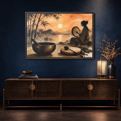 Mockup 4. Nature Meditative Scene Orange Sunset Landscape shown as framed canvas print