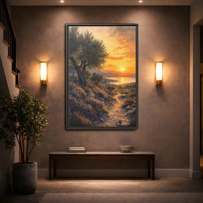 Mockup 2. Nature Mediterranean Landscape Mediterranean Sunset shown as stretched canvas wall art