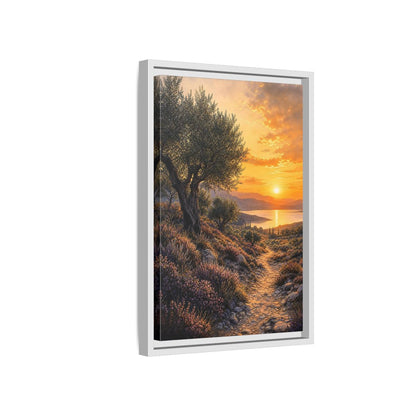 Side Mockup 4. Nature Mediterranean Landscape Mediterranean Sunset shown as stretched canvas wall art