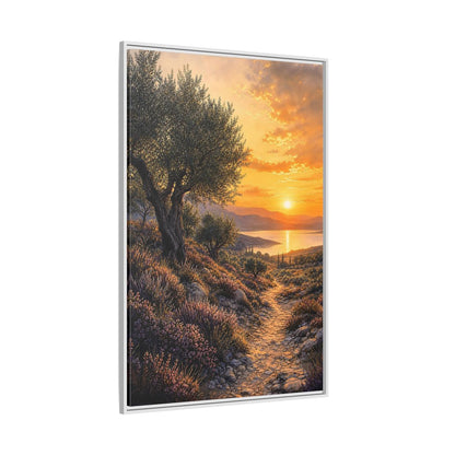 Side Mockup 7. Nature Mediterranean Landscape Mediterranean Sunset shown as stretched canvas wall art