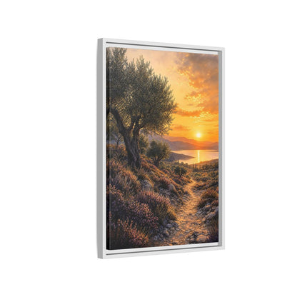 Side Mockup 1. Nature Mediterranean Landscape Mediterranean Sunset shown as stretched canvas wall art