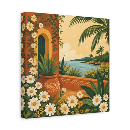 Side Mockup 8. Nature Mediterranean Landscape Terracotta And Floral shown as stretched canvas wall art