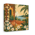 Side Mockup 2. Nature Mediterranean Landscape Terracotta And Floral shown as stretched canvas wall art