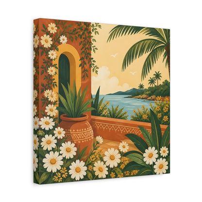 Side Mockup 7. Nature Mediterranean Landscape Terracotta And Floral shown as stretched canvas wall art