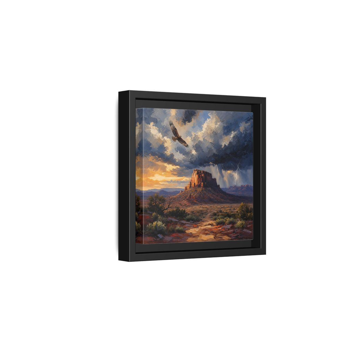 Side Mockup 3. Nature Mesa Desert Storm shown as stretched canvas wall art