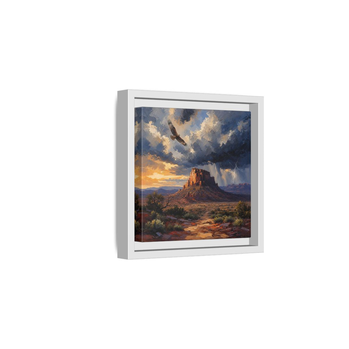 Side Mockup 1. Nature Mesa Desert Storm shown as stretched canvas wall art