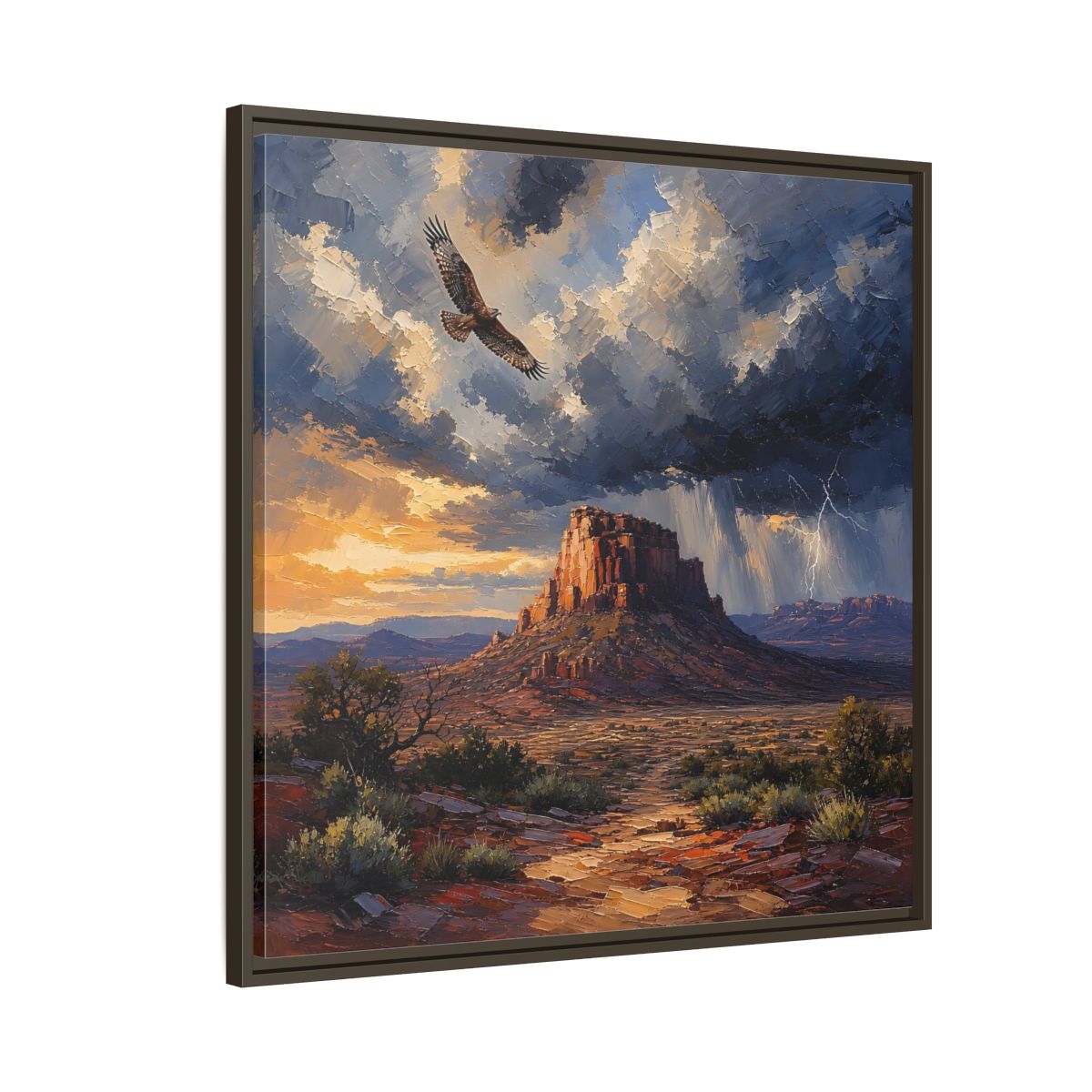 Side Mockup 8. Nature Mesa Desert Storm shown as stretched canvas wall art