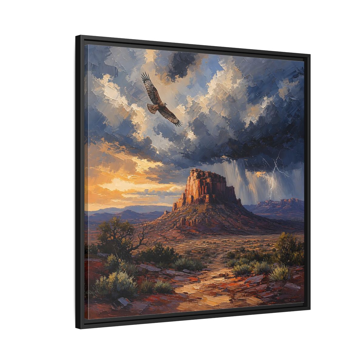 Side Mockup 9. Nature Mesa Desert Storm shown as stretched canvas wall art