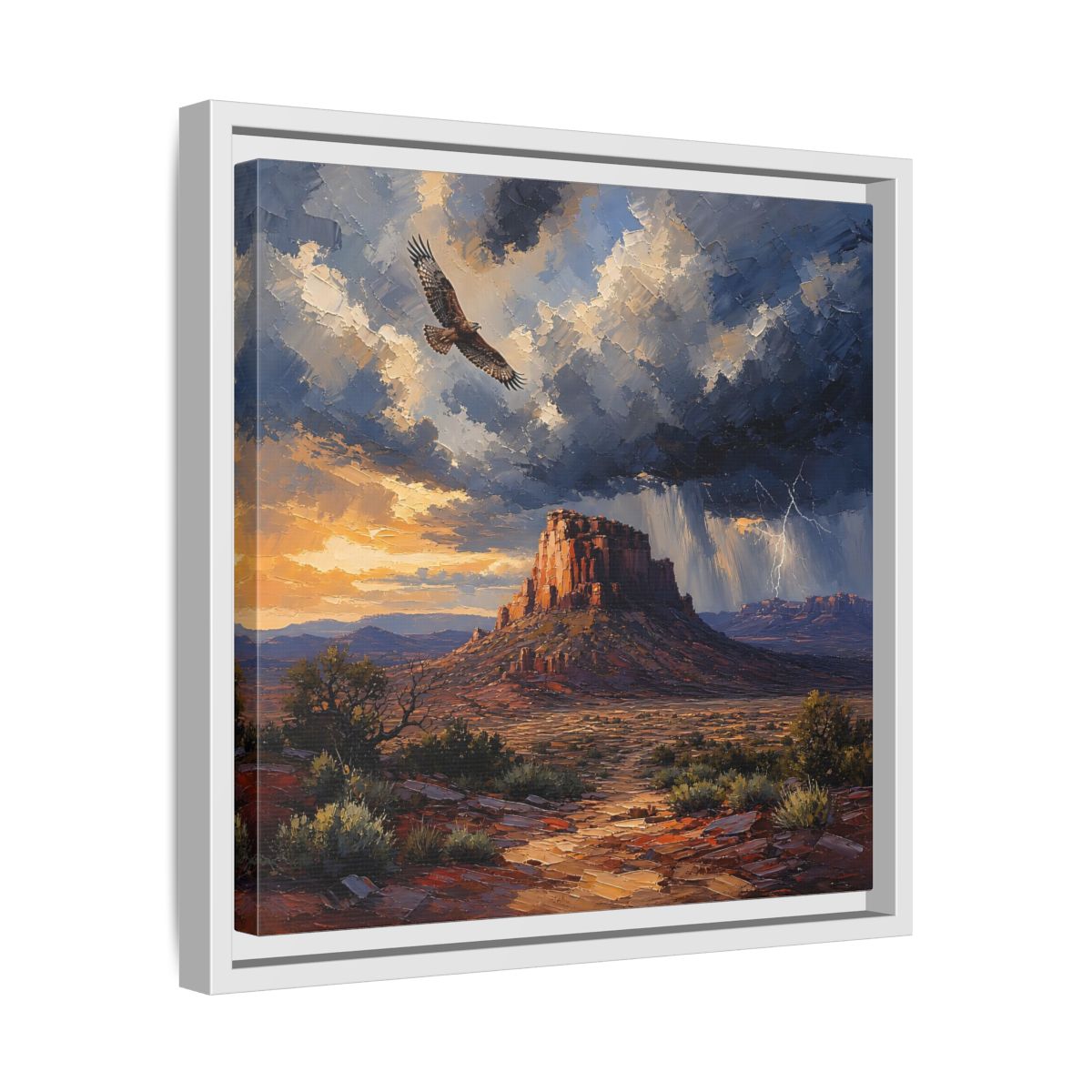 Side Mockup 28. Nature Mesa Desert Storm shown as stretched canvas wall art