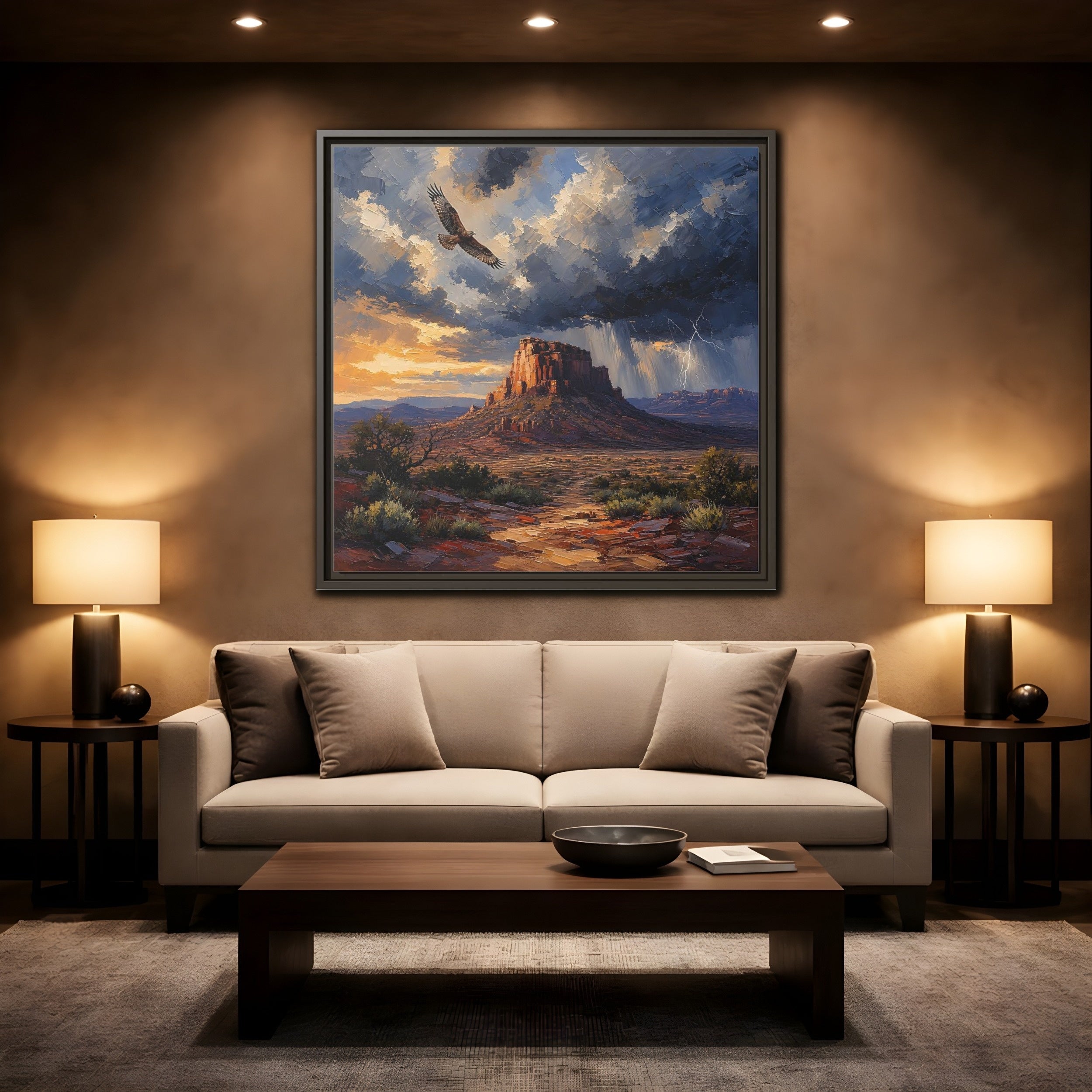 Mockup 2. Nature Mesa Desert Storm shown as stretched canvas wall art