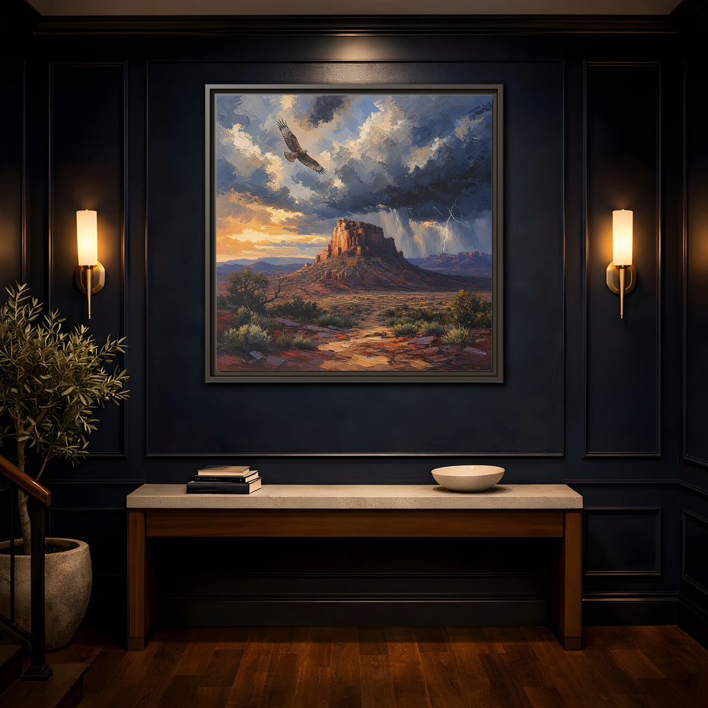Mockup 4. Nature Mesa Desert Storm shown as stretched canvas wall art