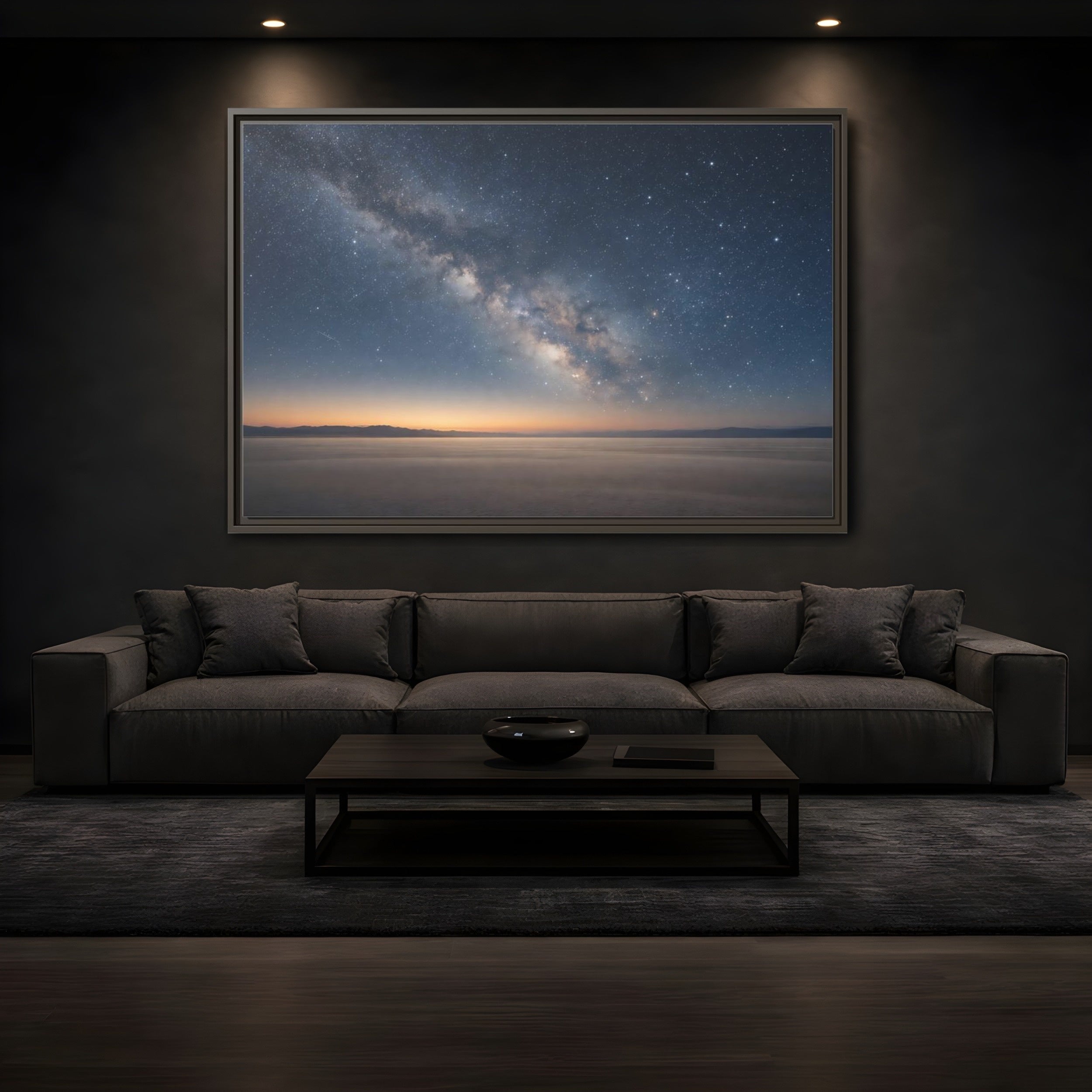 Mockup 3. Nature Milky Way Blue And Orange shown as stretched canvas wall art