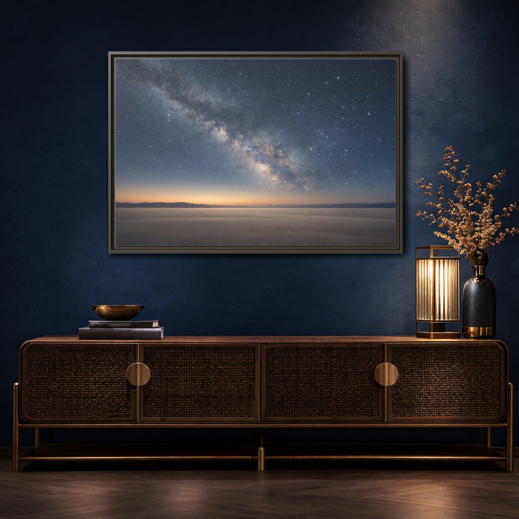 Mockup 4. Nature Milky Way Blue And Orange shown as stretched canvas wall art