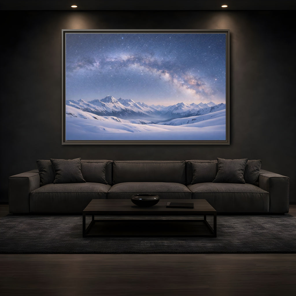 Mockup 3. Nature Milky Way Blue Mountain Sky shown as stretched canvas wall art