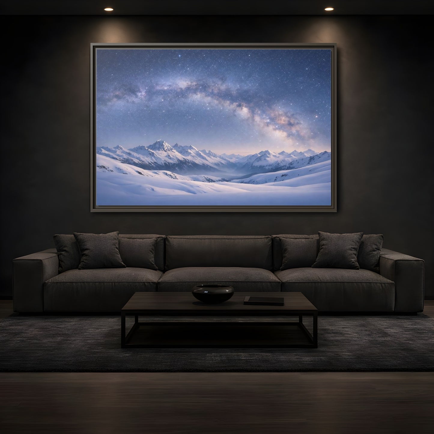 Mockup 3. Nature Milky Way Blue Mountain Sky shown as stretched canvas wall art
