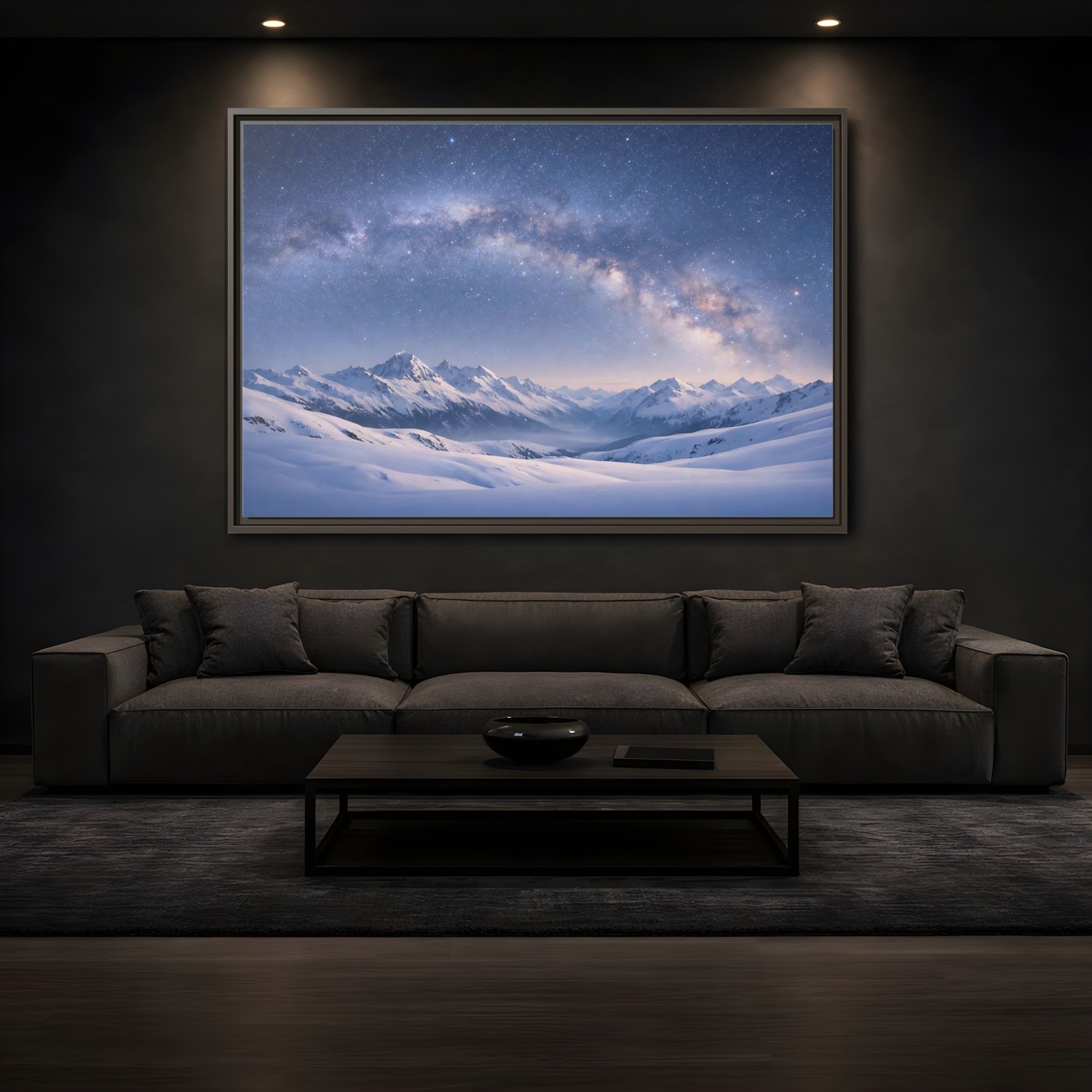 Mockup 3. Nature Milky Way Blue Mountain Sky shown as stretched canvas wall art
