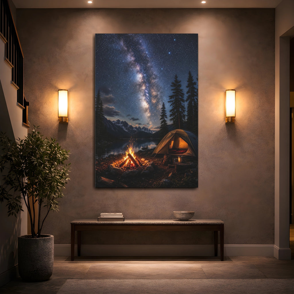 Mockup 2. Nature Milky Way Blue Night Sky shown as stretched canvas wall art