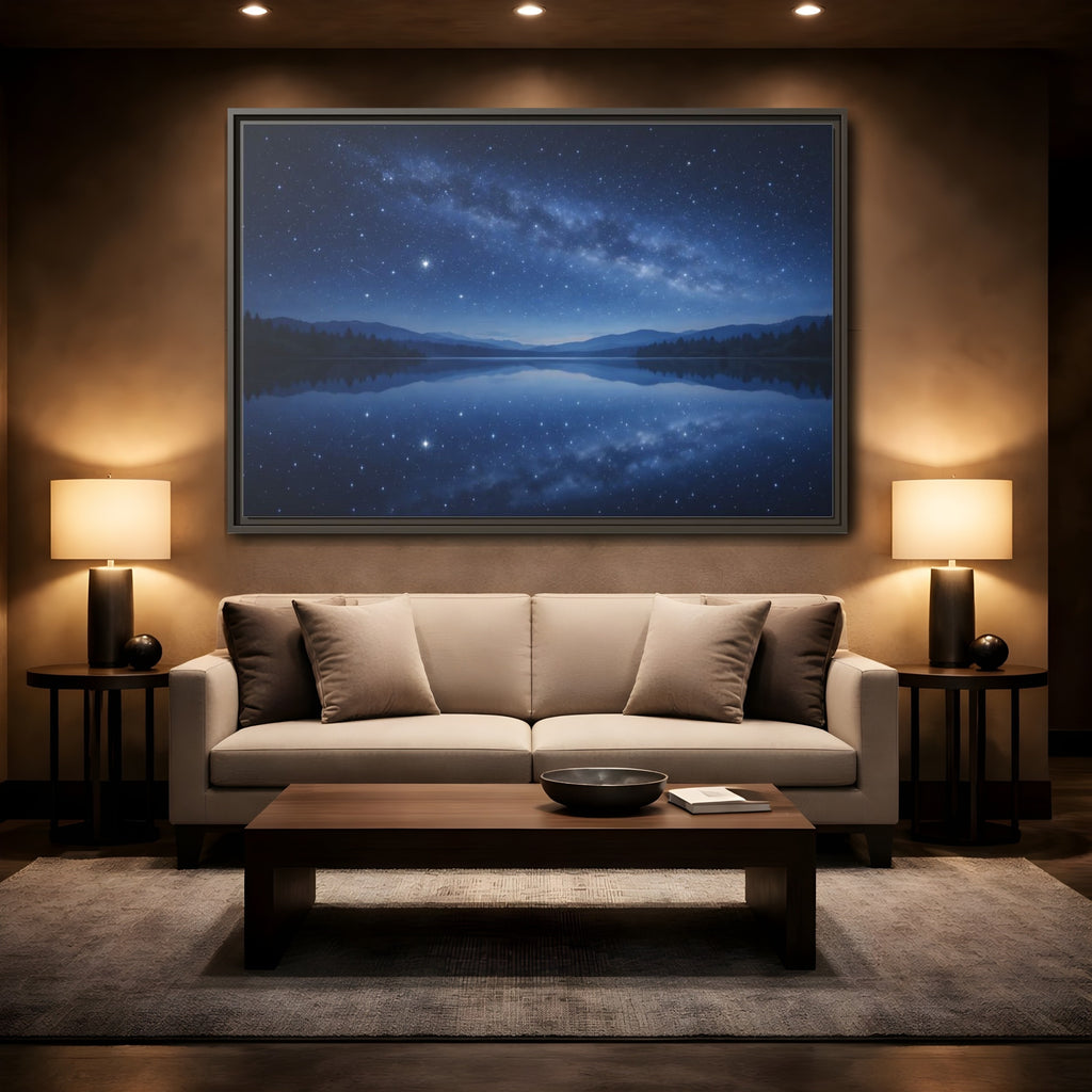 Mockup 2. Nature Milky Way Blue Night Sky shown as stretched canvas wall art