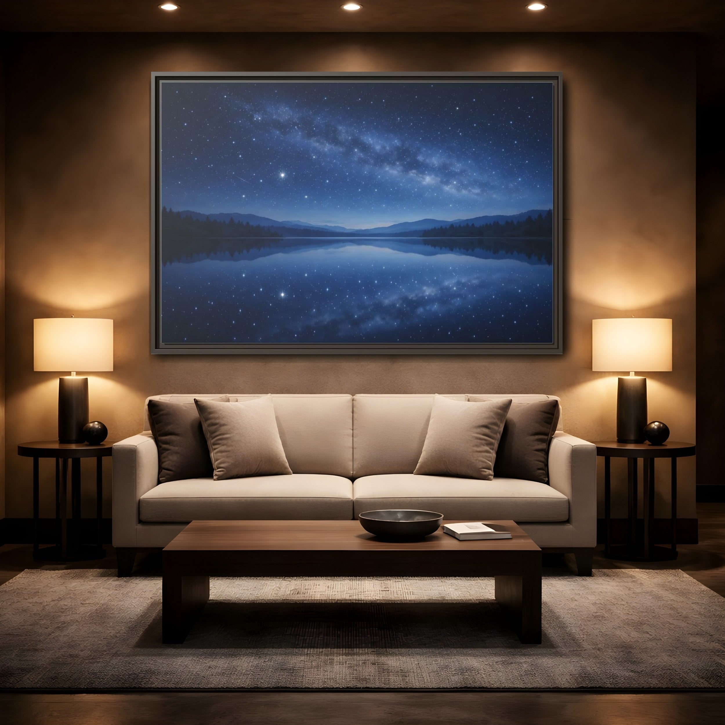 Mockup 2. Nature Milky Way Blue Night Sky shown as stretched canvas wall art