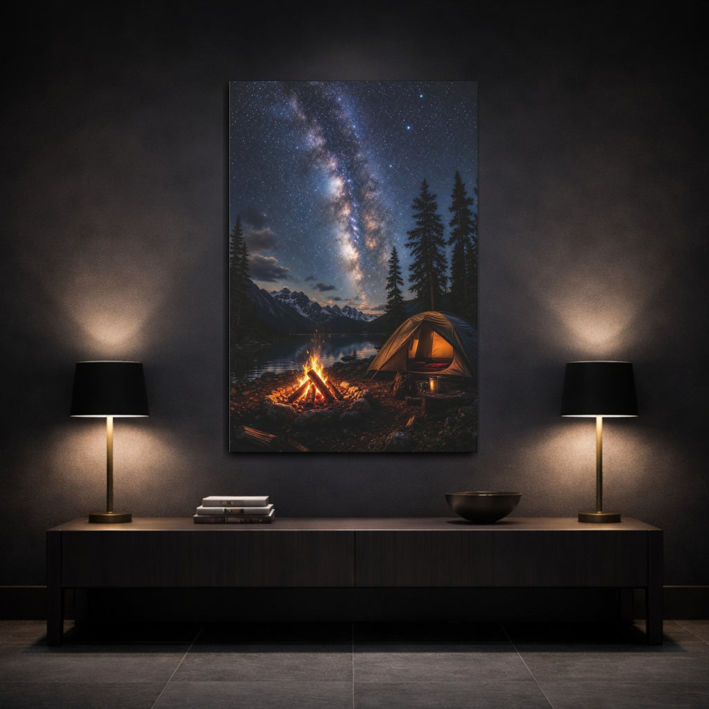 Mockup 3. Nature Milky Way Blue Night Sky shown as stretched canvas wall art