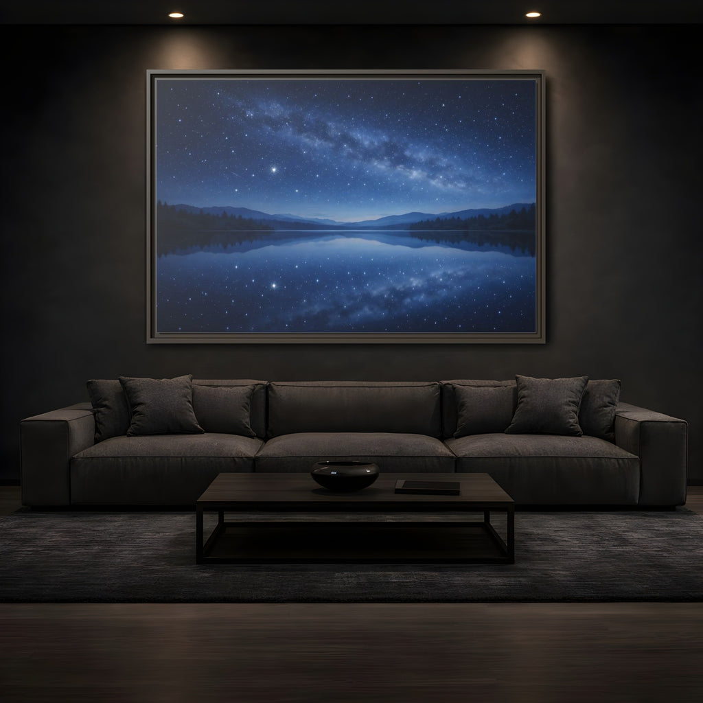 Mockup 3. Nature Milky Way Blue Night Sky shown as stretched canvas wall art