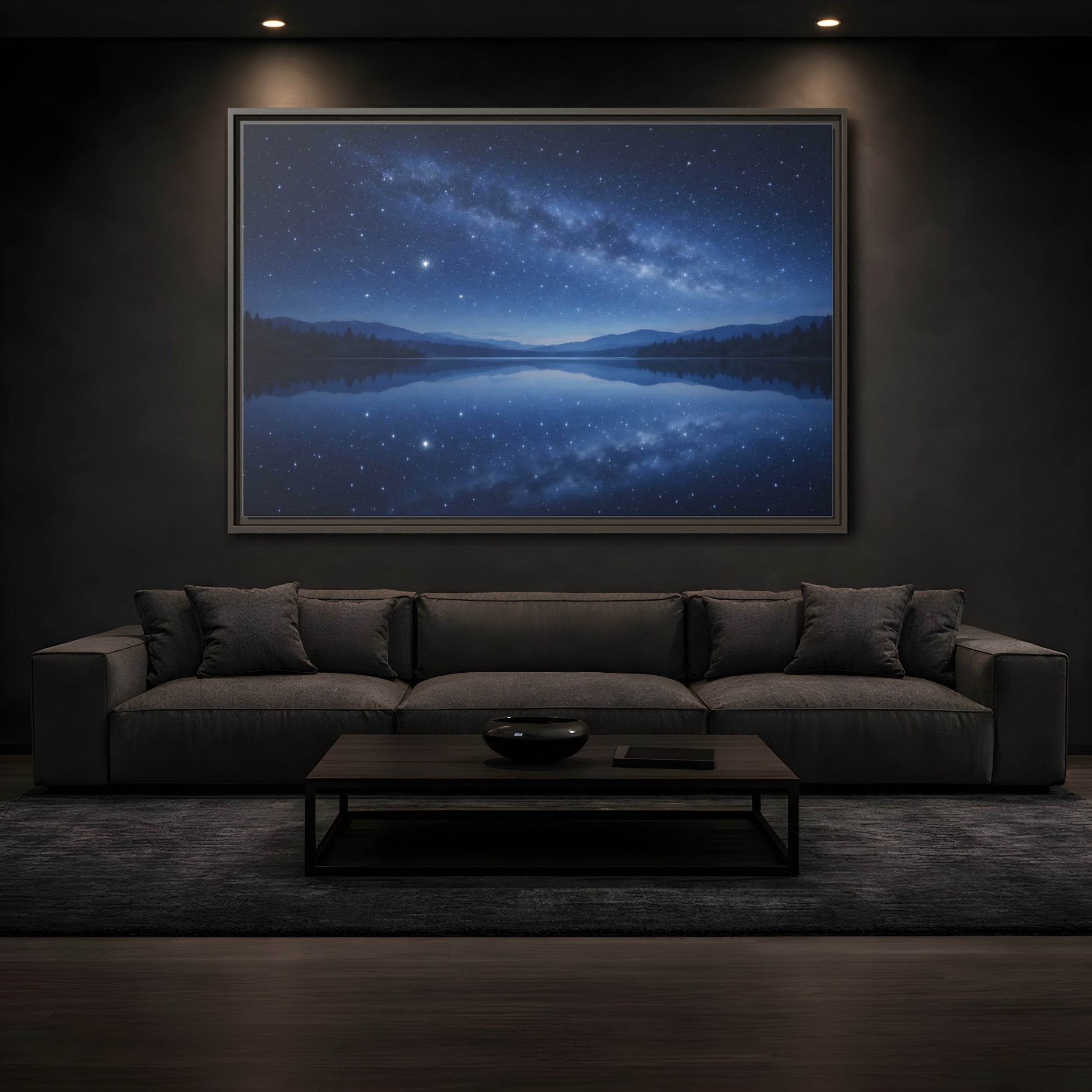 Mockup 3. Nature Milky Way Blue Night Sky shown as stretched canvas wall art