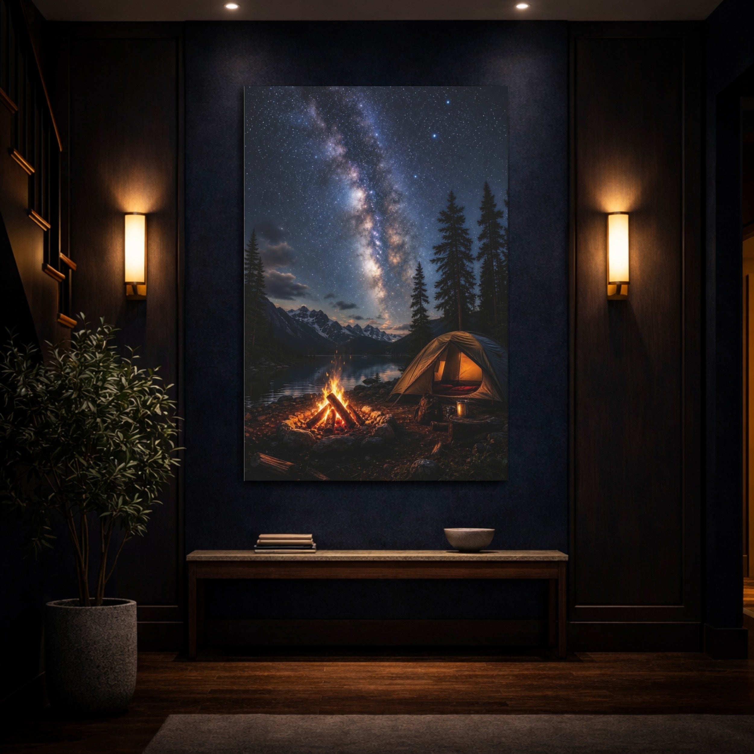 Mockup 4. Nature Milky Way Blue Night Sky shown as stretched canvas wall art