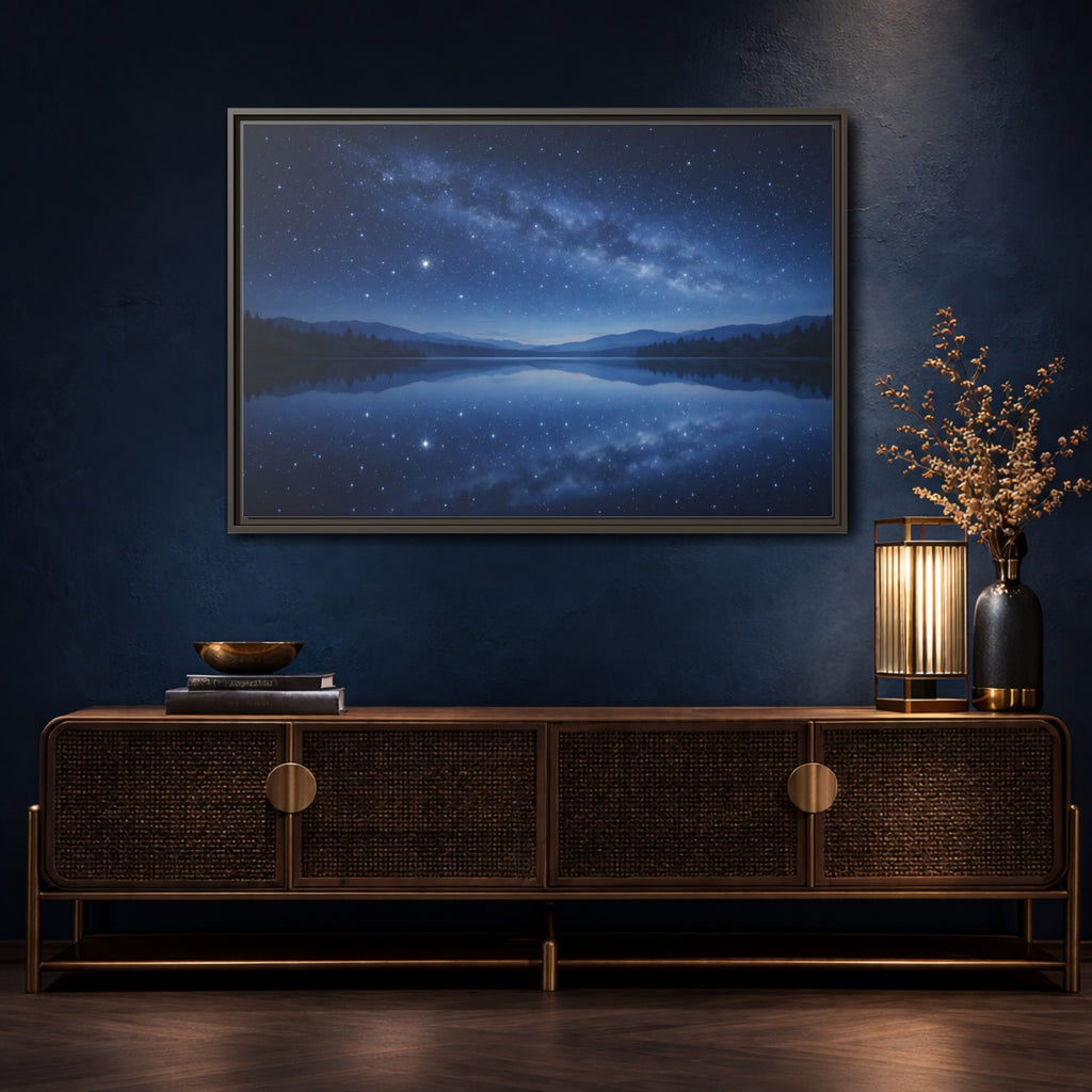 Mockup 4. Nature Milky Way Blue Night Sky shown as stretched canvas wall art