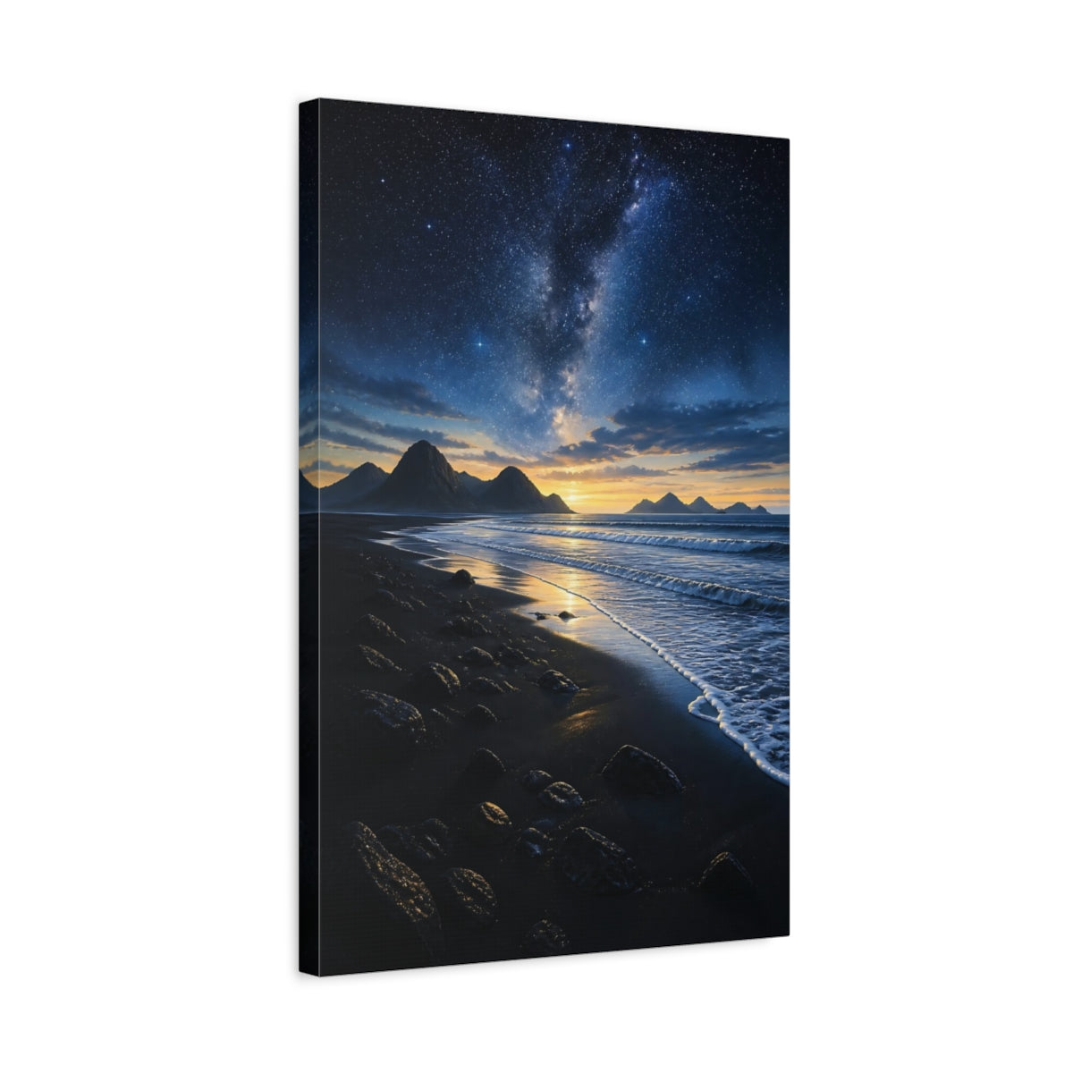 Side Mockup 3. Nature Milky Way Dark Blue Starry shown as stretched canvas wall art