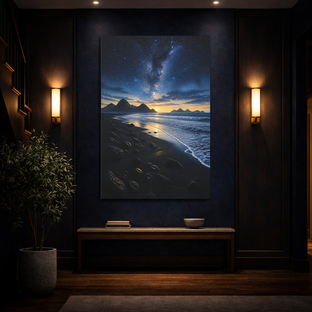Mockup 4. Nature Milky Way Dark Blue Starry shown as stretched canvas wall art