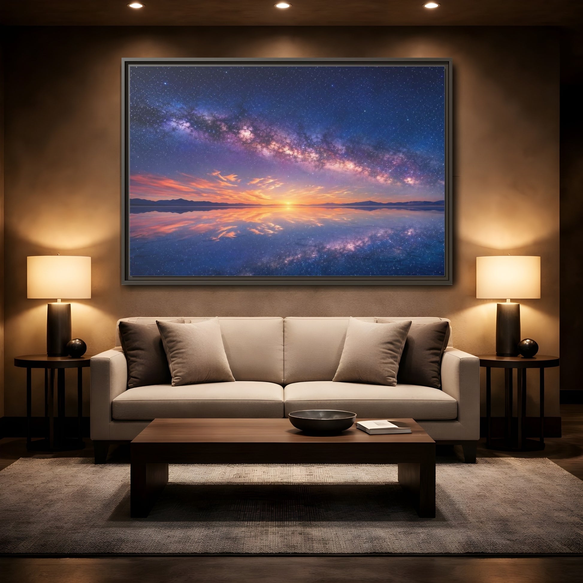 Mockup 2. Nature Milky Way Milky Way Reflection shown as stretched canvas wall art