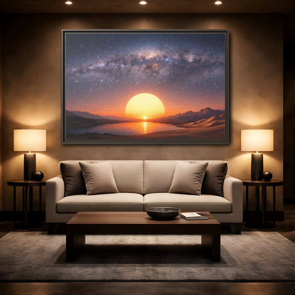 Mockup 2. Nature Milky Way Milky Way Sunset Desert shown as stretched canvas wall art