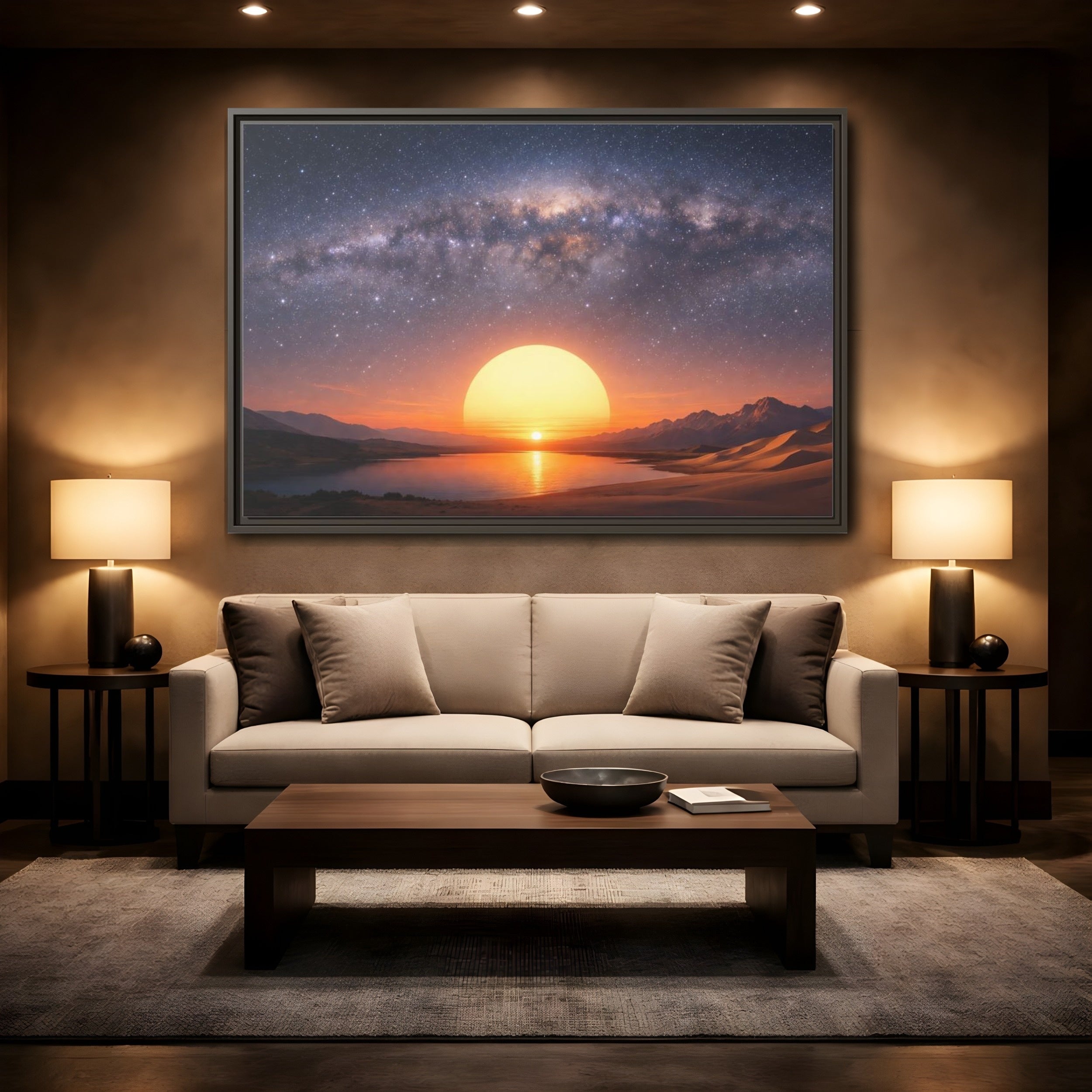 Mockup 2. Nature Milky Way Milky Way Sunset Desert shown as stretched canvas wall art