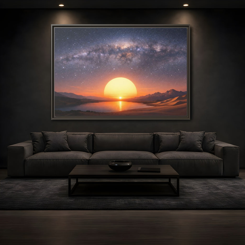 Mockup 3. Nature Milky Way Milky Way Sunset Desert shown as stretched canvas wall art