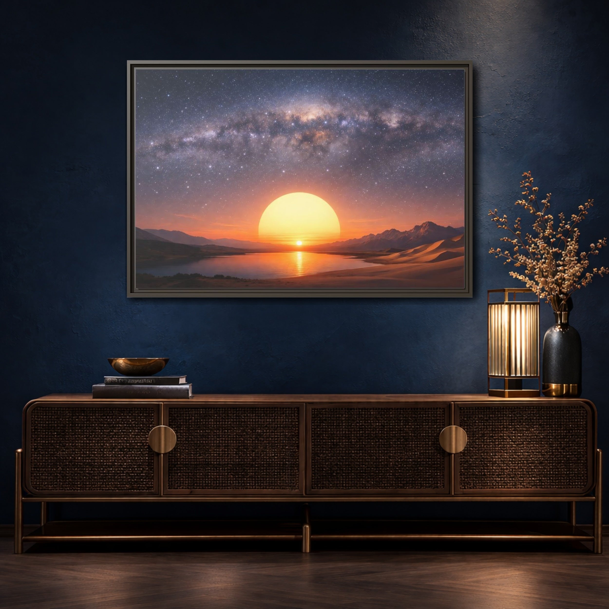 Mockup 4. Nature Milky Way Milky Way Sunset Desert shown as stretched canvas wall art