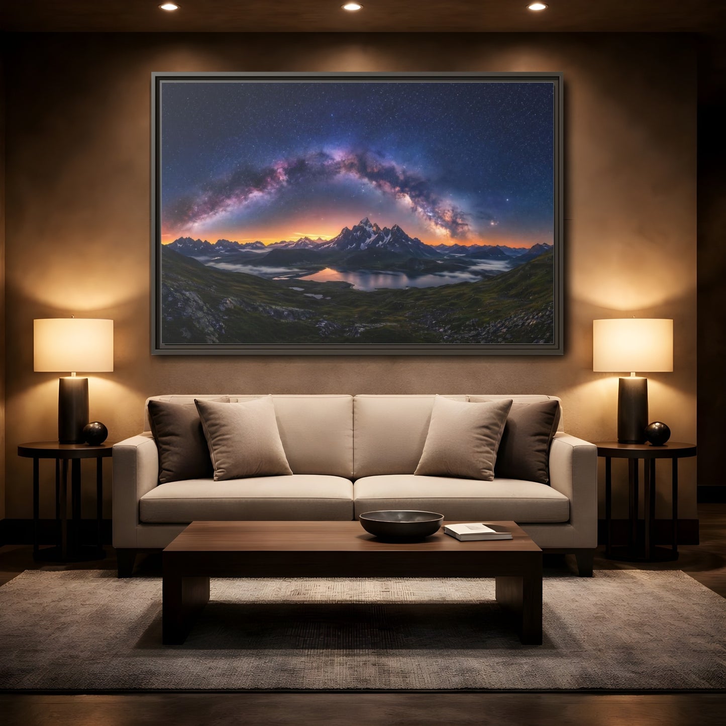 Mockup 2. Nature Milky Way Mountains Night Sky Mountain shown as stretched canvas wall art