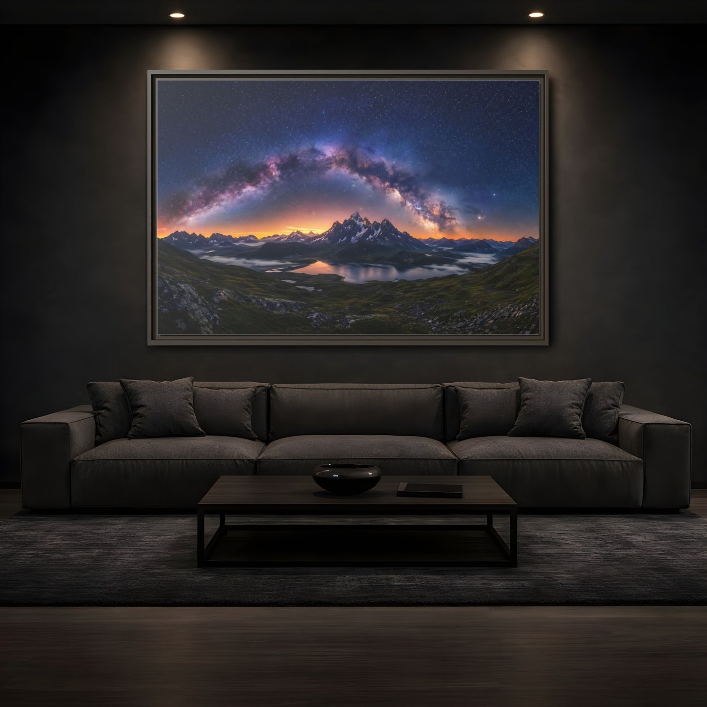Mockup 3. Nature Milky Way Mountains Night Sky Mountain shown as stretched canvas wall art