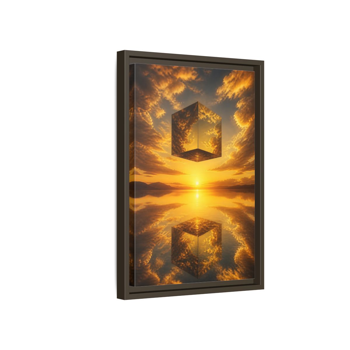 Side Mockup 5. Nature Mirrored Cube Golden Sunset Cube shown as stretched canvas wall art