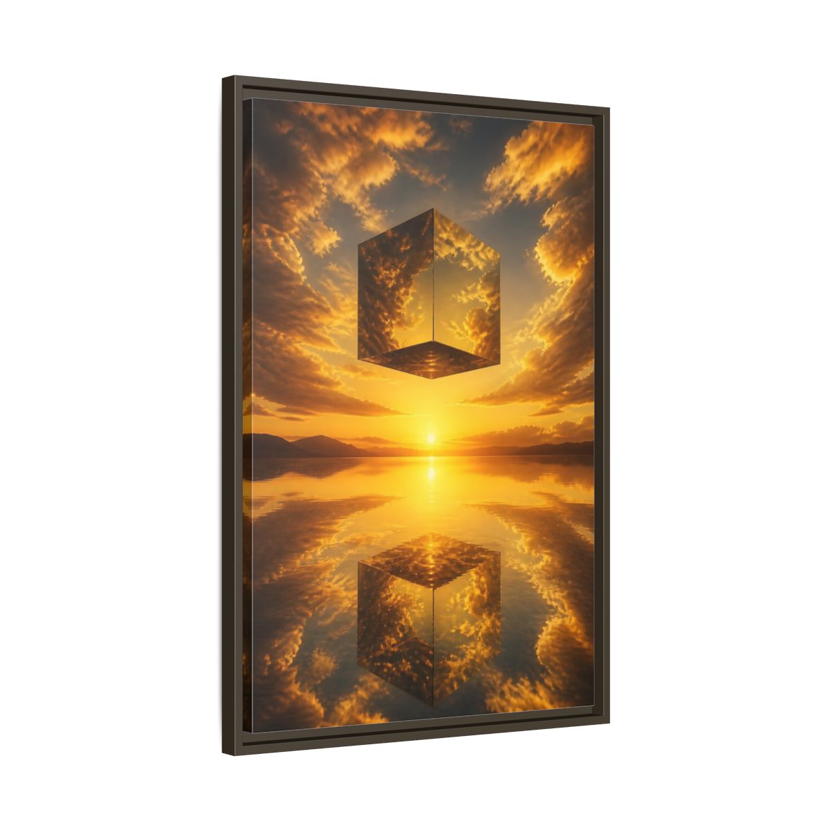 Side Mockup 11. Nature Mirrored Cube Golden Sunset Cube shown as stretched canvas wall art