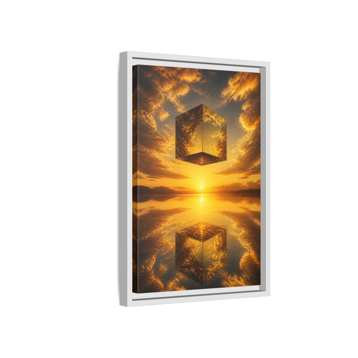 Side Mockup 4. Nature Mirrored Cube Golden Sunset Cube shown as stretched canvas wall art